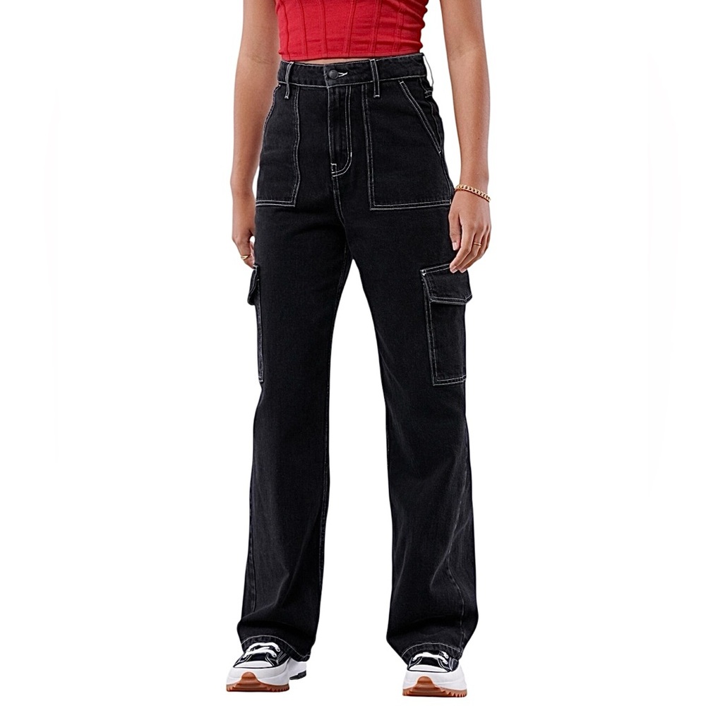 Social Tourist Wide Leg Black High Rise Carpenter Cargo Pants Size 9R NWOT